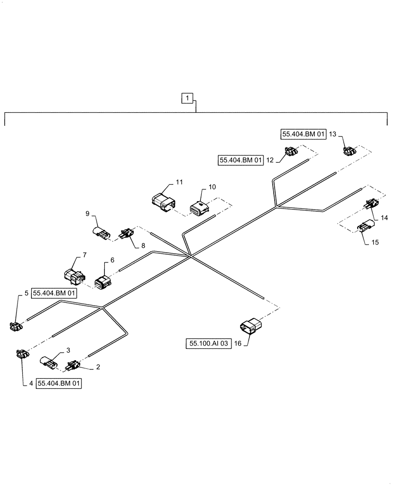 Схема запчастей Case IH PATRIOT 2250 - (55.404.BM[02]) - WIRE HARNESS, REAR LIGHT EXTENSION (55) - ELECTRICAL SYSTEMS