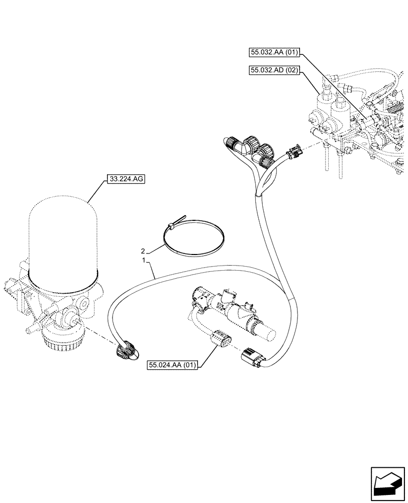 Схема запчастей Case IH PUMA 200 CVT - (55.032.AC[03]) - VAR - 337481, 337482, 337484, 337487, 337488, 337491, 758038, 758039, 758041, 758042, 758043, 758044 - PNEUMATIC TRAILER BRAKE, HARNESS (55) - ELECTRICAL SYSTEMS