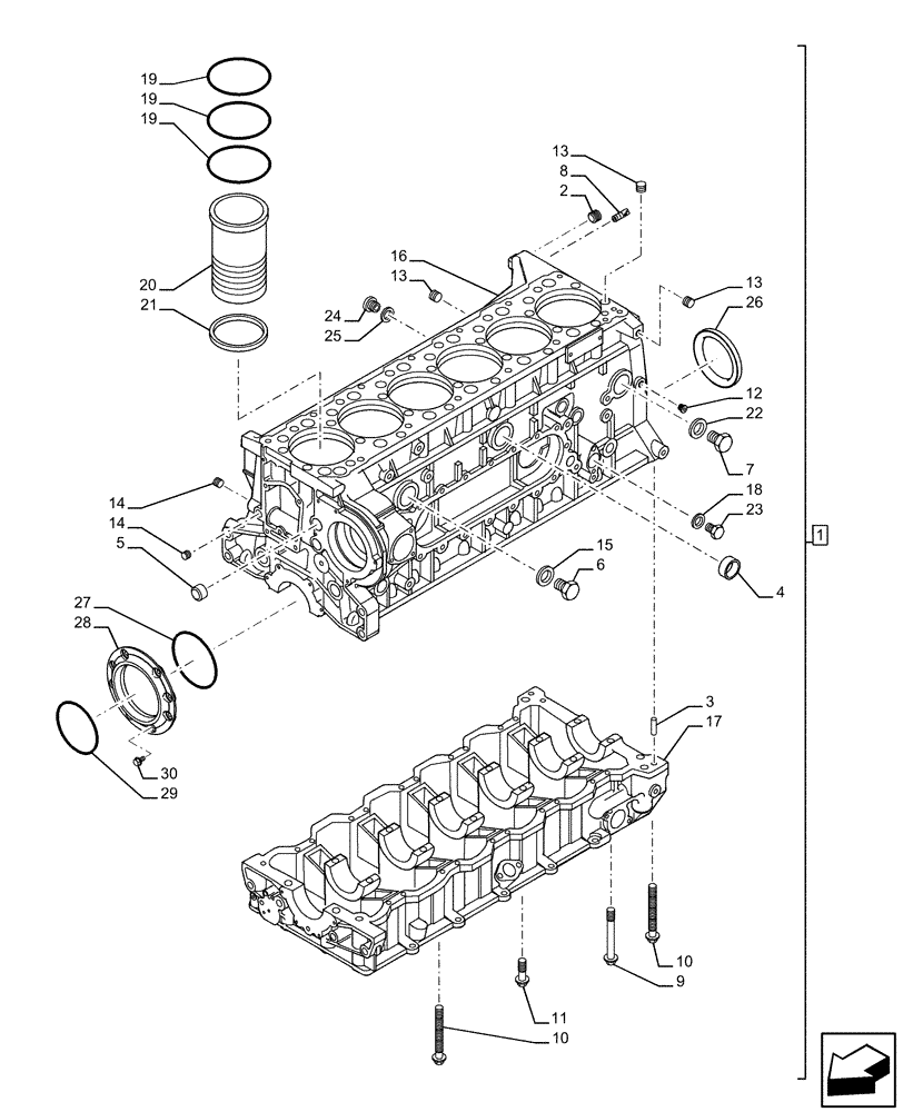 Схема запчастей Case IH F3JFE613B B006 - (10.001.AB) - CRANKCASE (10) - ENGINE