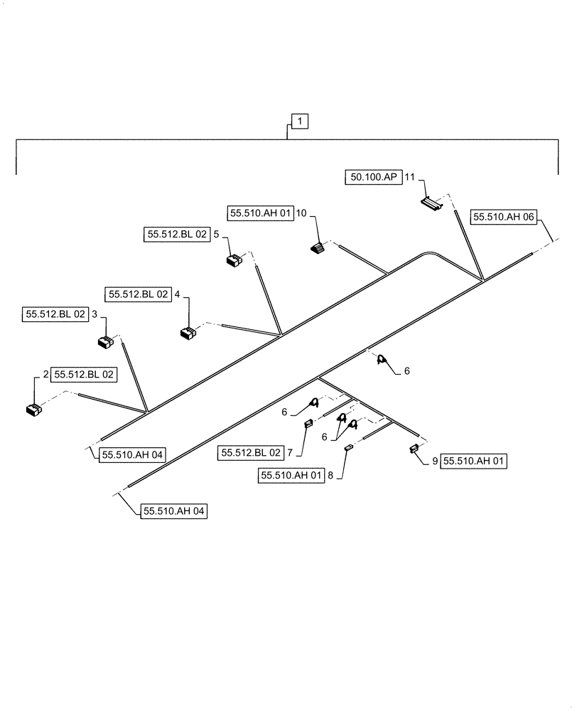 Схема запчастей Case IH 6140 - (55.510.AH[05]) - WIRE HARNESS, LOWER ROOF, CONTINUED (55) - ELECTRICAL SYSTEMS