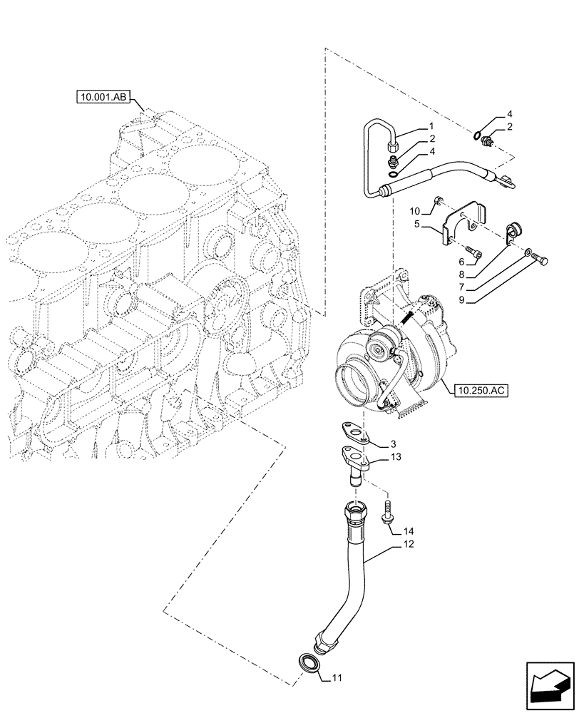 Схема запчастей Case IH F2CFE613F B003 - (10.250.AD) - TURBOCHARGER LUBE LINE (10) - ENGINE