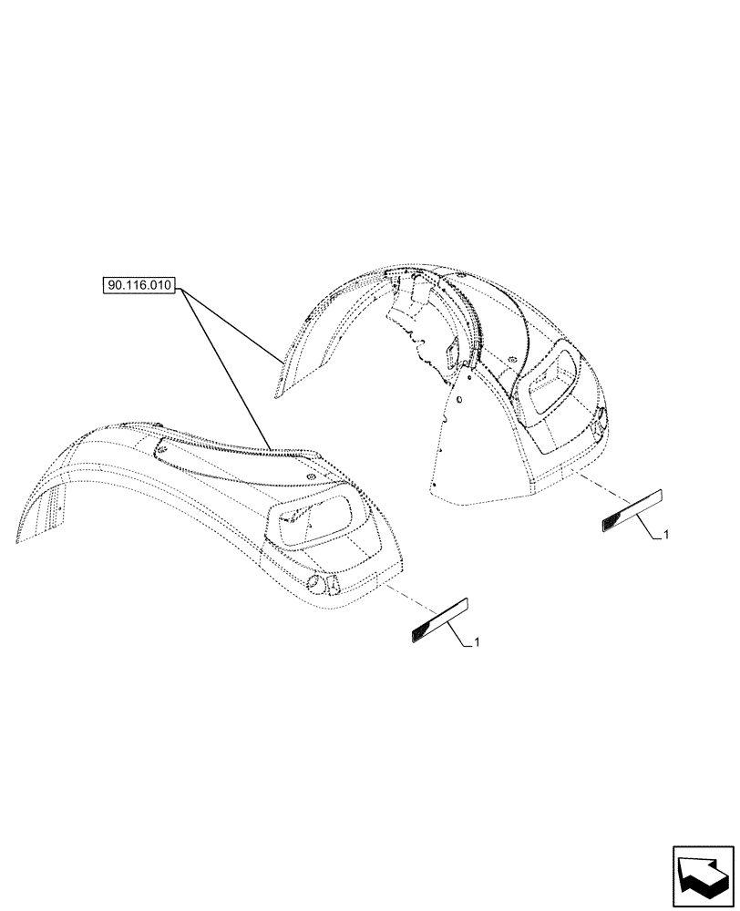 Схема запчастей Case IH FARMALL 120U - (55.404.020) - VAR - 332147, 335387, 339434, 391246 - EXTERNAL REFLECTOR, NA (55) - ELECTRICAL SYSTEMS