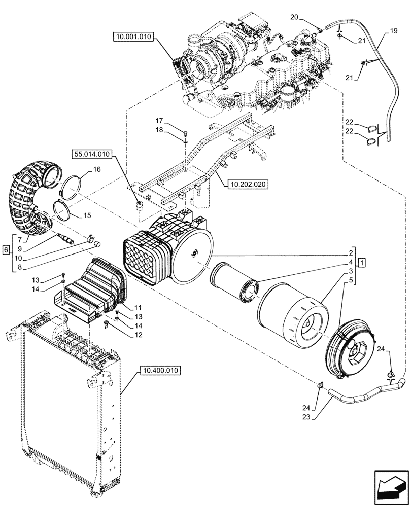 Схема запчастей Case IH OPTUM 300 CVT - (10.202.010) - VAR - 391130, 758000, 759041 - AIR CLEANER, COMPONENTS, TUBE (10) - ENGINE