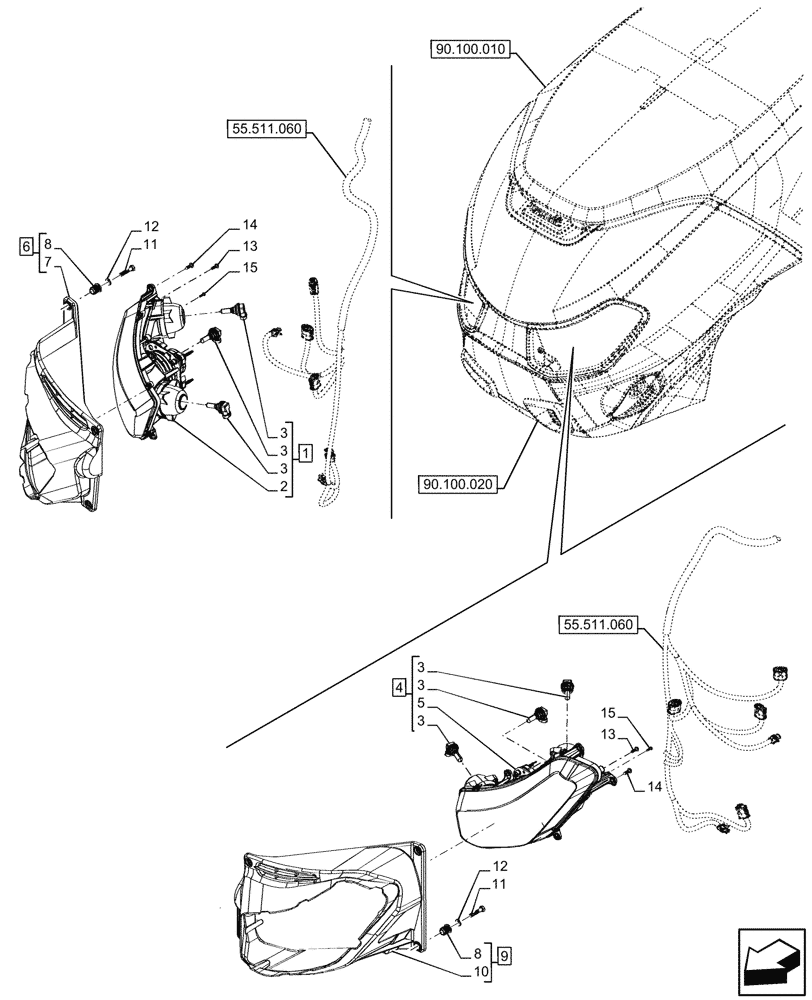 Схема запчастей Case IH OPTUM 300 CVT - (55.404.240) - VAR - 391346 - HEADLIGHT (55) - ELECTRICAL SYSTEMS