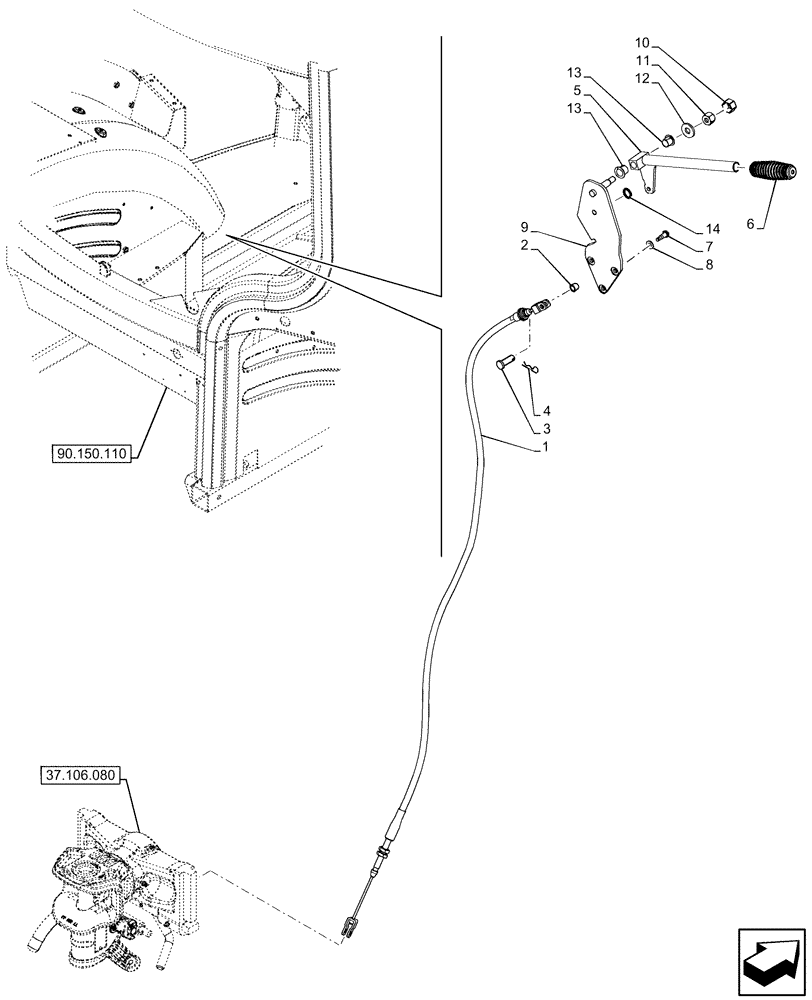 Схема запчастей Case IH OPTUM 270 CVT - (37.106.030) - VAR - 758113 - AUTOMATIC PICK-UP HITCH, CONTROL LEVER, CABLE (37) - HITCHES, DRAWBARS & IMPLEMENT COUPLINGS