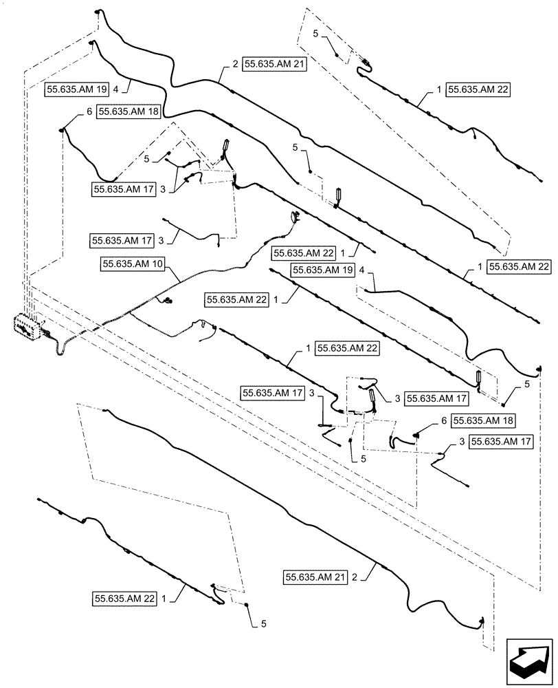 Схема запчастей Case IH PATRIOT 2250 - (55.635.AM[15]) - AIM COMMAND PRO, 90, 6 SECTION, BOOM HARNESS (55) - ELECTRICAL SYSTEMS