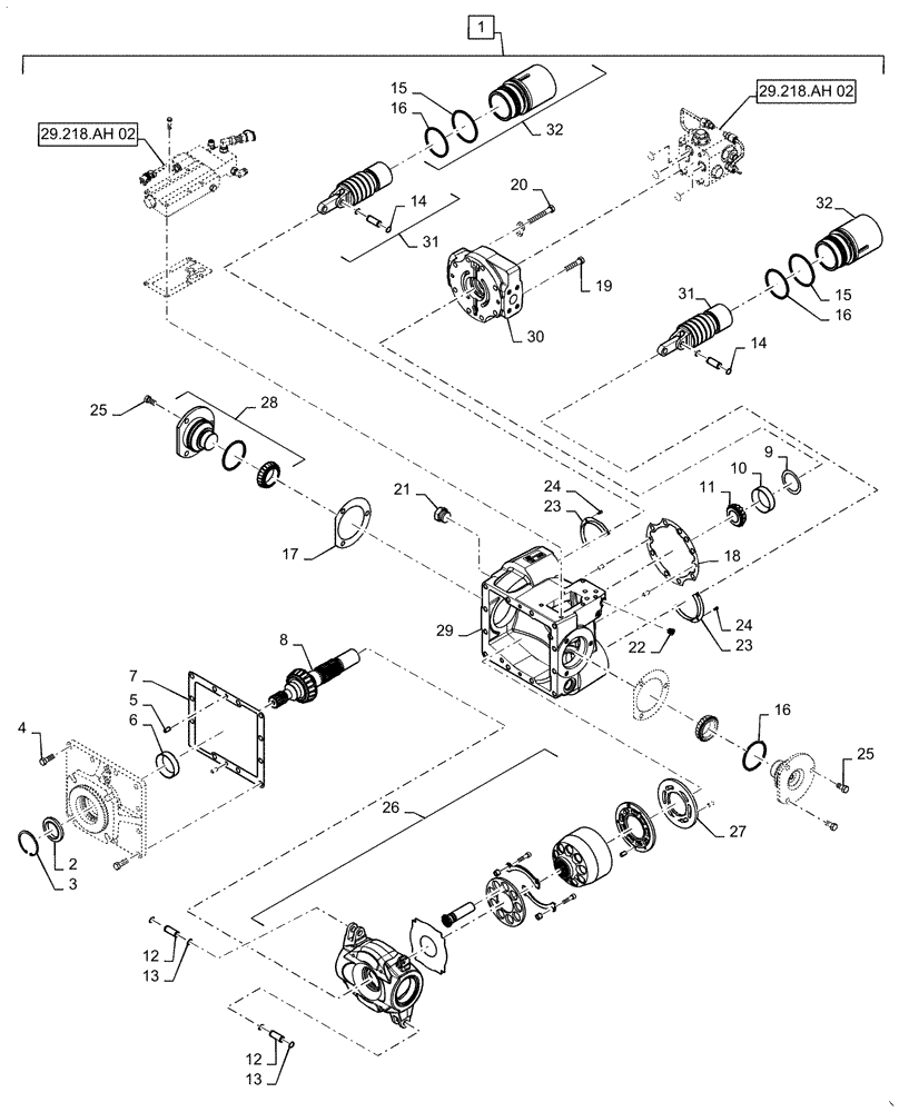 Схема запчастей Case IH 5140 - (29.218.AH[01]) - VAR - 425440, 425441 - HYDROSTATIC MOTOR, VARIABLE SPEED, 105CC - 70CC (29) - HYDROSTATIC DRIVE