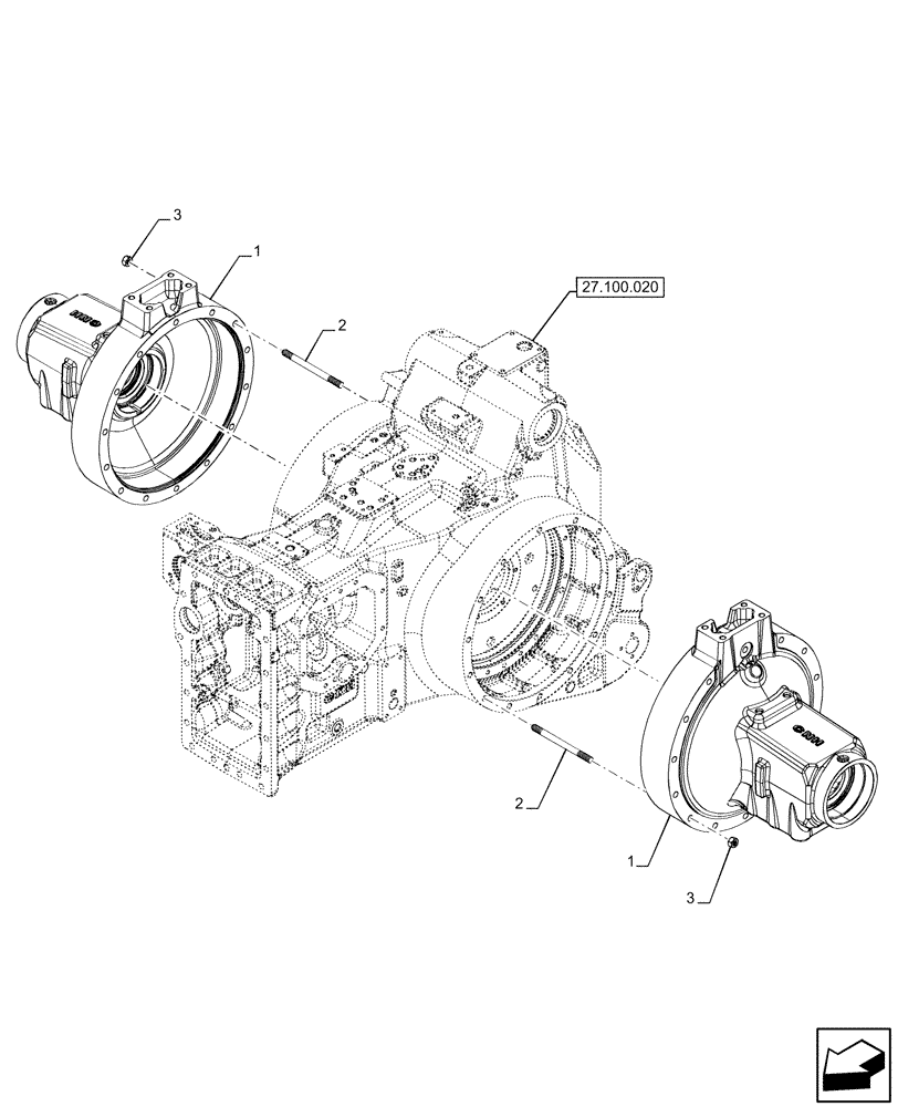 Схема запчастей Case IH OPTUM 270 CVT - (27.120.020) - VAR - 391158, 391159, 758052, 758053, 758054 - REAR AXLE, FINAL DRIVE, AXLE HOUSING, W/ ANTILOCK BRAKING SYSTEM (ABS) (27) - REAR AXLE SYSTEM