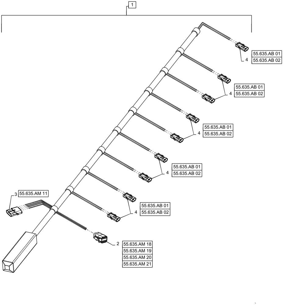 Схема запчастей Case IH PATRIOT 2250 - (55.635.AM[22]) - AIM COMMAND PRO, 9 NOZZLE, MODULE, HARNESS, COMBINATION (55) - ELECTRICAL SYSTEMS
