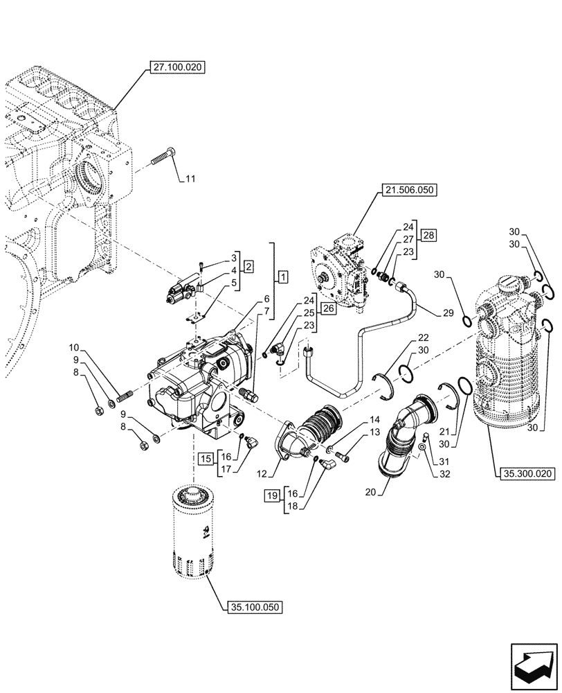 Схема запчастей Case IH OPTUM 270 CVT - (35.106.010) - VAR - 391227 - VARIABLE DELIVERY HYDRAULIC PUMP, 165 L/MIN (35) - HYDRAULIC SYSTEMS