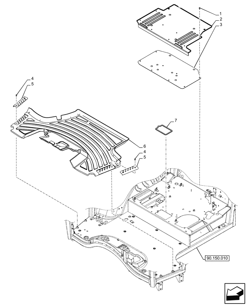 Схема запчастей Case IH FARMALL 110U - (90.160.020) - VAR - 331444, 332147, 335387, 336730, 339434, 391246 - CAB FLOOR MAT & INSULATION (90) - PLATFORM, CAB, BODYWORK AND DECALS