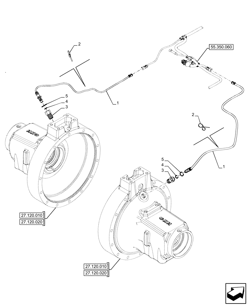 Схема запчастей Case IH OPTUM 300 CVT - (55.350.010) - VAR - 391158, 391159, 758052, 758053, 758054 - REAR AXLE, ANTILOCK BRAKING SYSTEM (ABS), SENSOR (55) - ELECTRICAL SYSTEMS