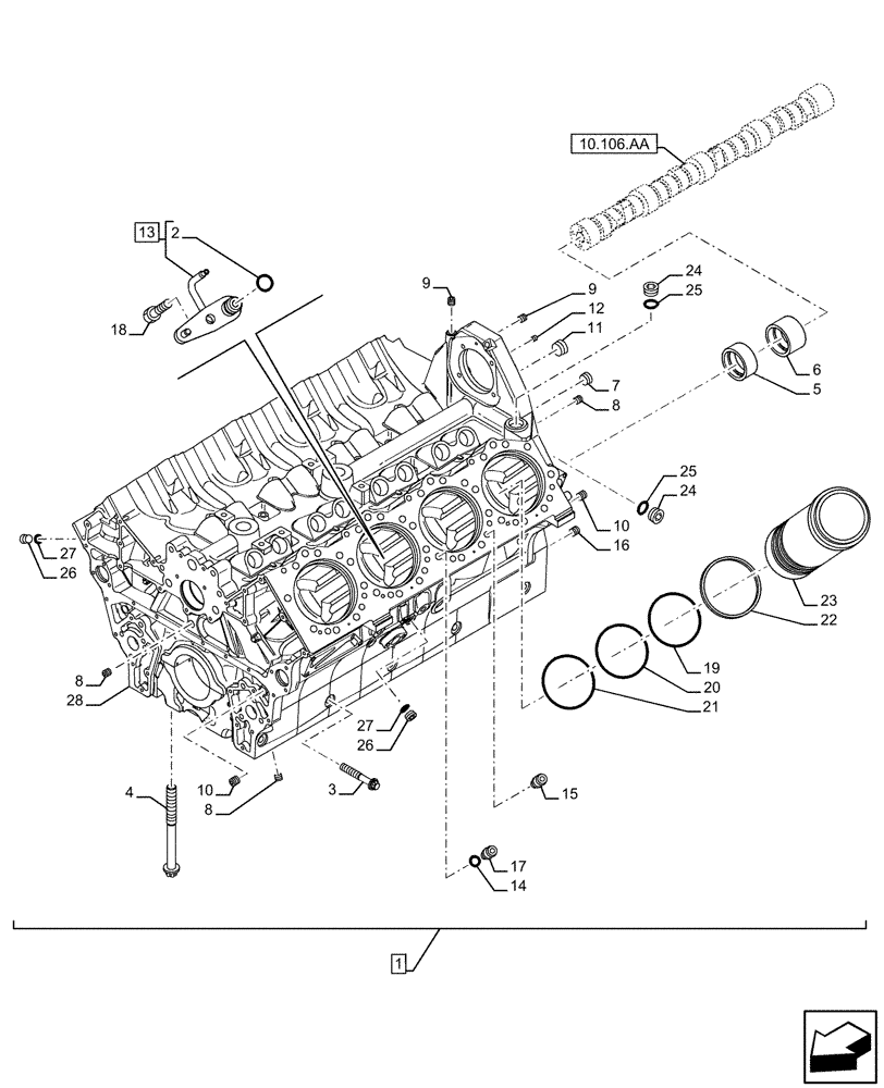 Схема запчастей Case IH FVAE2884X B200 - (10.001.AB) - CYLINDER BLOCK & RELATED PARTS (10) - ENGINE