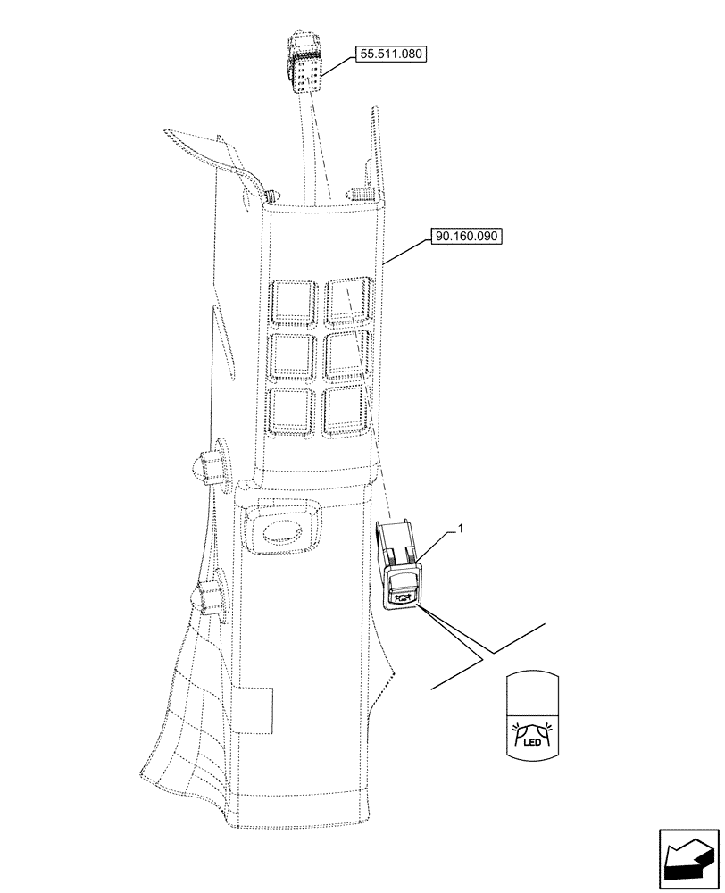 Схема запчастей Case IH OPTUM 270 CVT - (55.405.050) - VAR - 391352 - LED WORK LAMP, SWITCH (55) - ELECTRICAL SYSTEMS