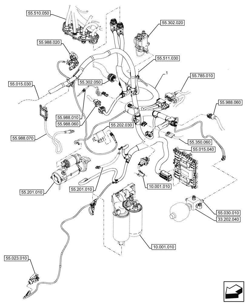 Схема запчастей Case IH OPTUM 270 CVT - (55.015.020) - VAR - 391130, 758000, 759041 - ENGINE, HARNESS (55) - ELECTRICAL SYSTEMS