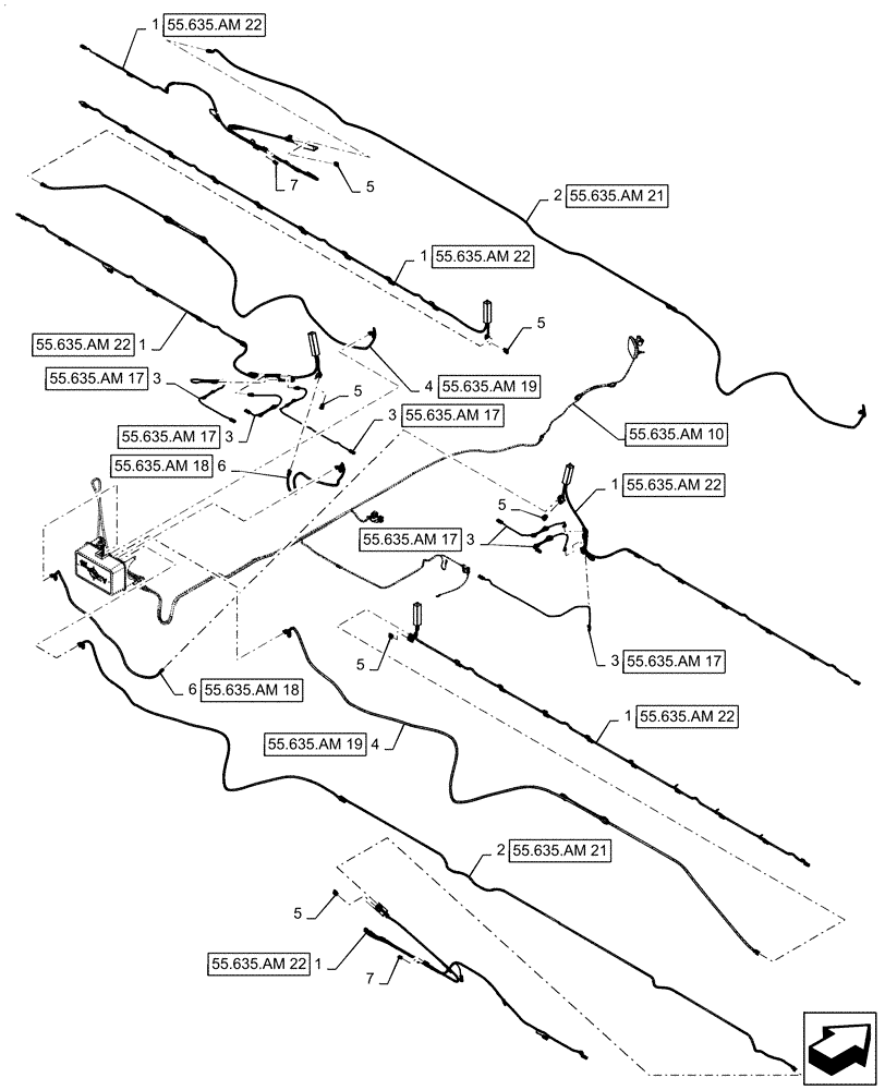 Схема запчастей Case IH PATRIOT 2250 - (55.635.AM[13]) - AIM COMMAND PRO, 80, 6 SECTION, BOOM HARNESS (55) - ELECTRICAL SYSTEMS