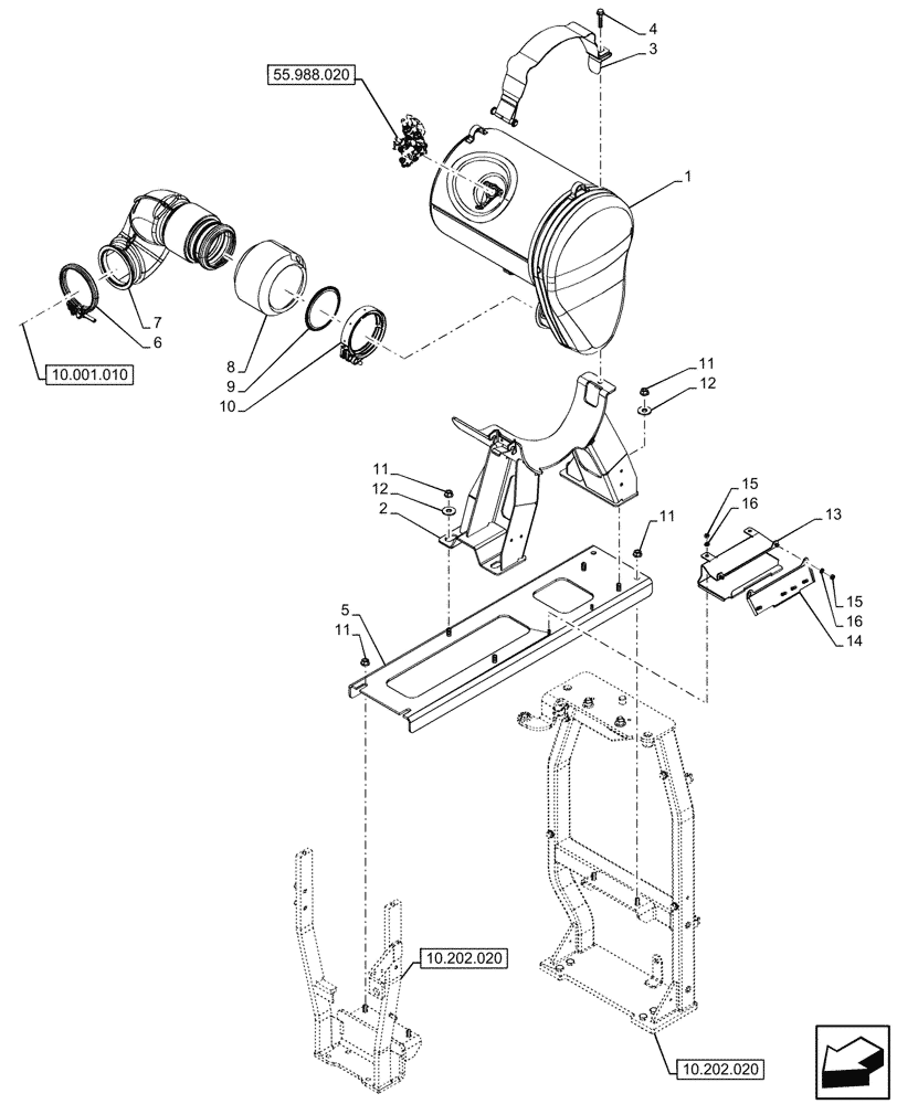 Схема запчастей Case IH OPTUM 270 CVT - (10.500.020) - VAR - 391130, 758000, 759041 - EXHAUST SYSTEM, DIESEL OXIDATION CATALYST (10) - ENGINE