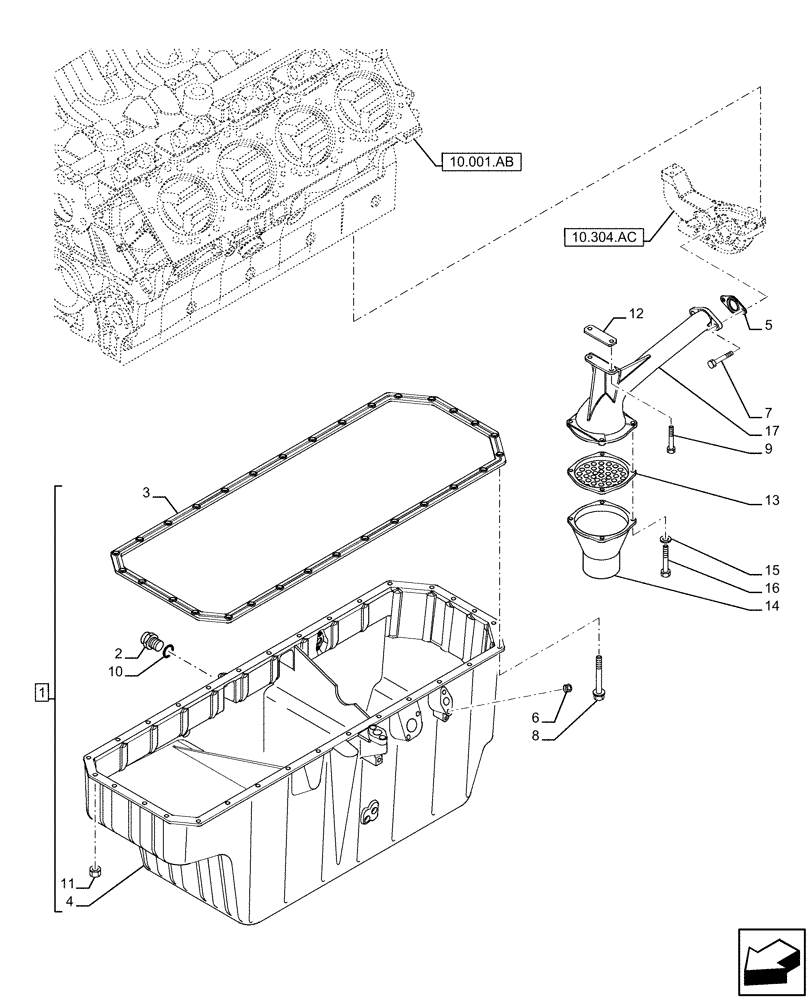 Схема запчастей Case IH FVAE2884X B200 - (10.102.AP[01]) - OIL SUMP & RELATED PARTS (10) - ENGINE