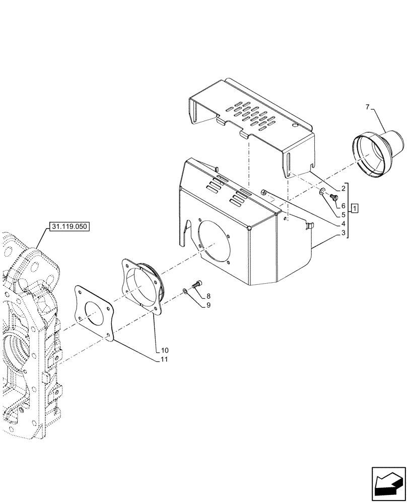 Схема запчастей Case IH OPTUM 270 CVT - (31.119.010) - VAR - 391173, 758100, 758101, 758103, 758113, 758113 - REAR PTO, OUTPUT SHAFT, GUARD (31) - IMPLEMENT POWER TAKE OFF