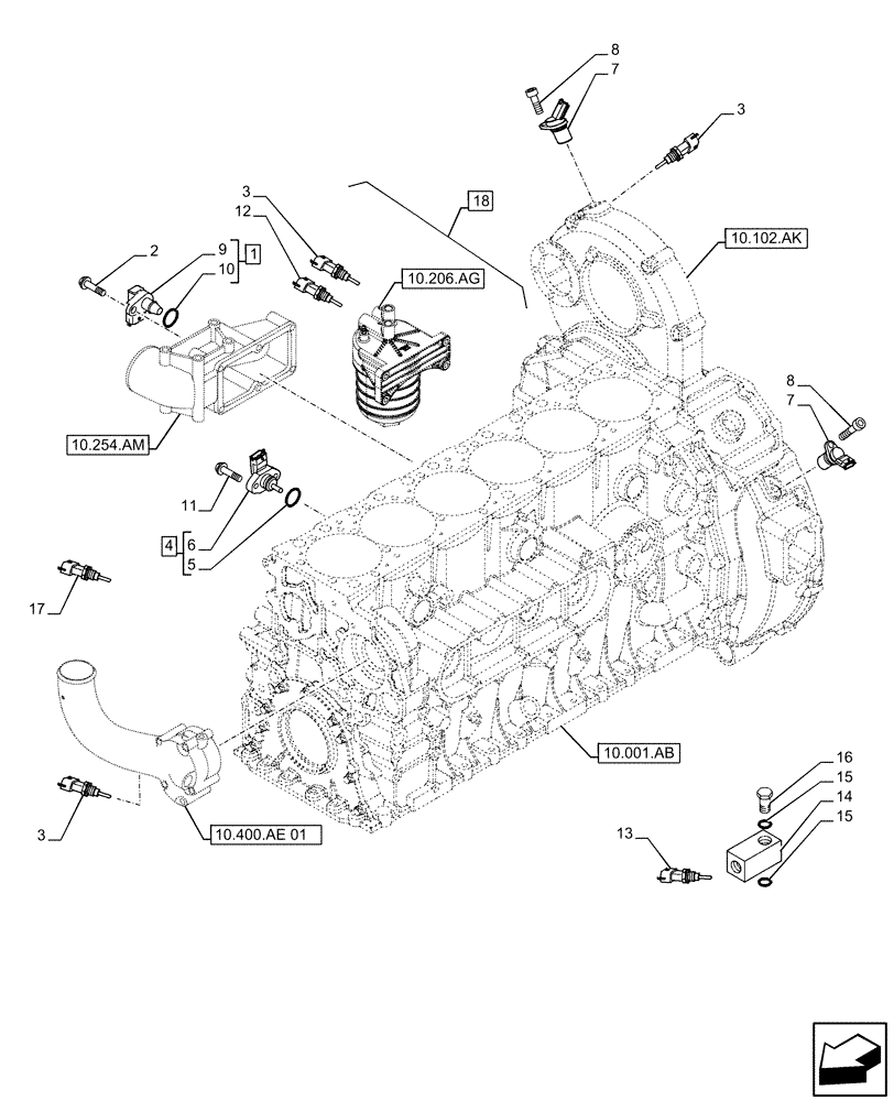 Схема запчастей Case IH F2CFE613E B043 - (55.015.AC) - ENGINE, SENSOR (55) - ELECTRICAL SYSTEMS