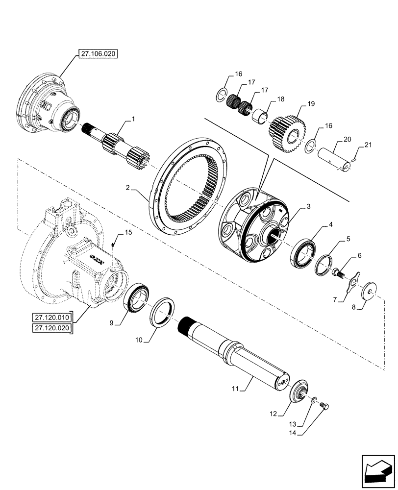 Схема запчастей Case IH OPTUM 270 CVT - (27.120.070) - VAR - 391159, 758052 - REAR AXLE, FINAL DRIVE, PLANETARY GEAR, 98 INCH, W/ ANTILOCK BRAKING SYSTEM (ABS) (27) - REAR AXLE SYSTEM