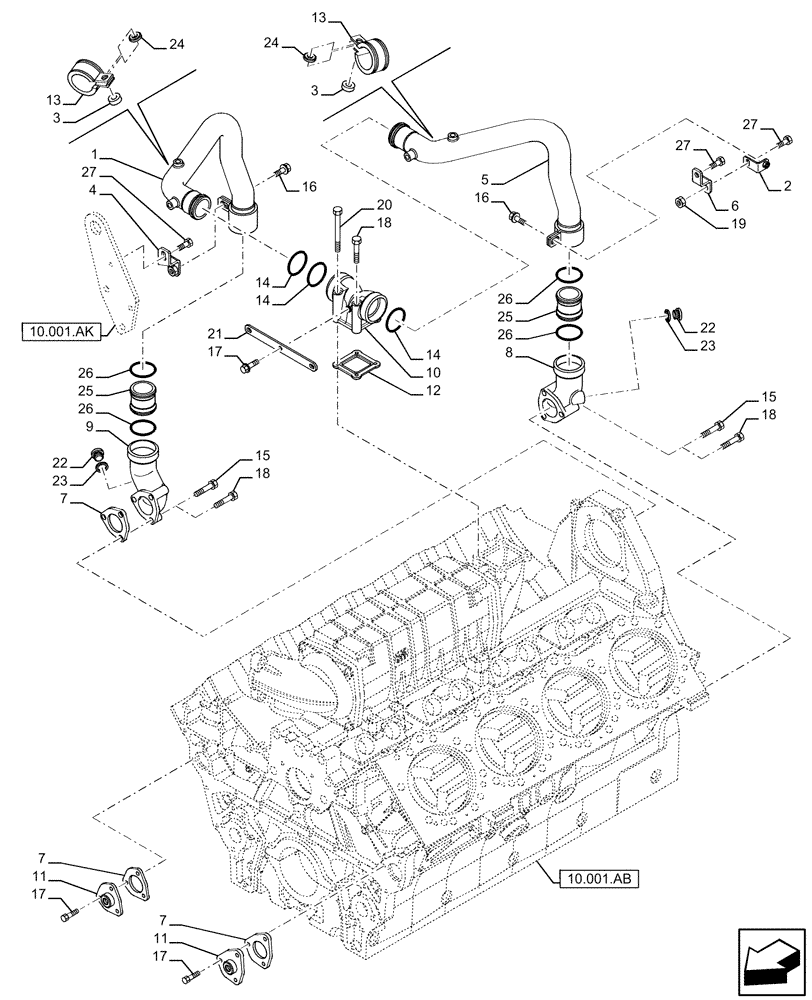 Схема запчастей Case IH FVAE2884X B200 - (10.400.AE) - COOLANT HEATING LINES (10) - ENGINE