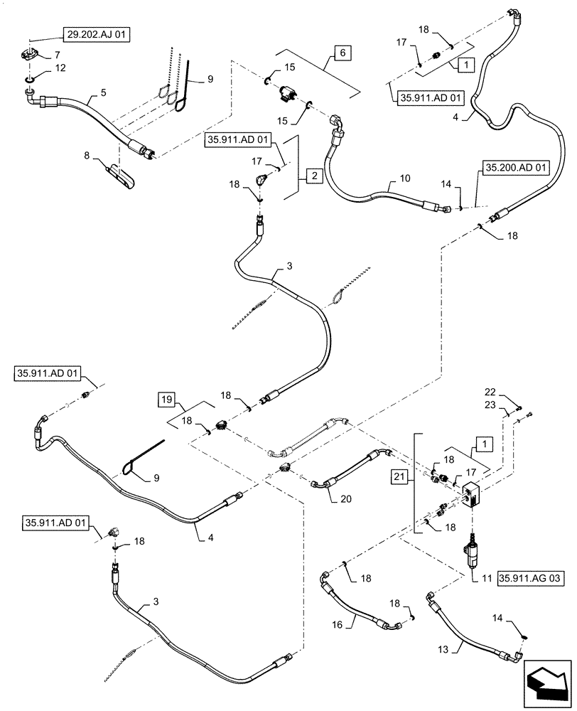 Схема запчастей Case IH PATRIOT 2250 - (35.911.AN[01]) - BOOM HEIGHT LINES (35) - HYDRAULIC SYSTEMS