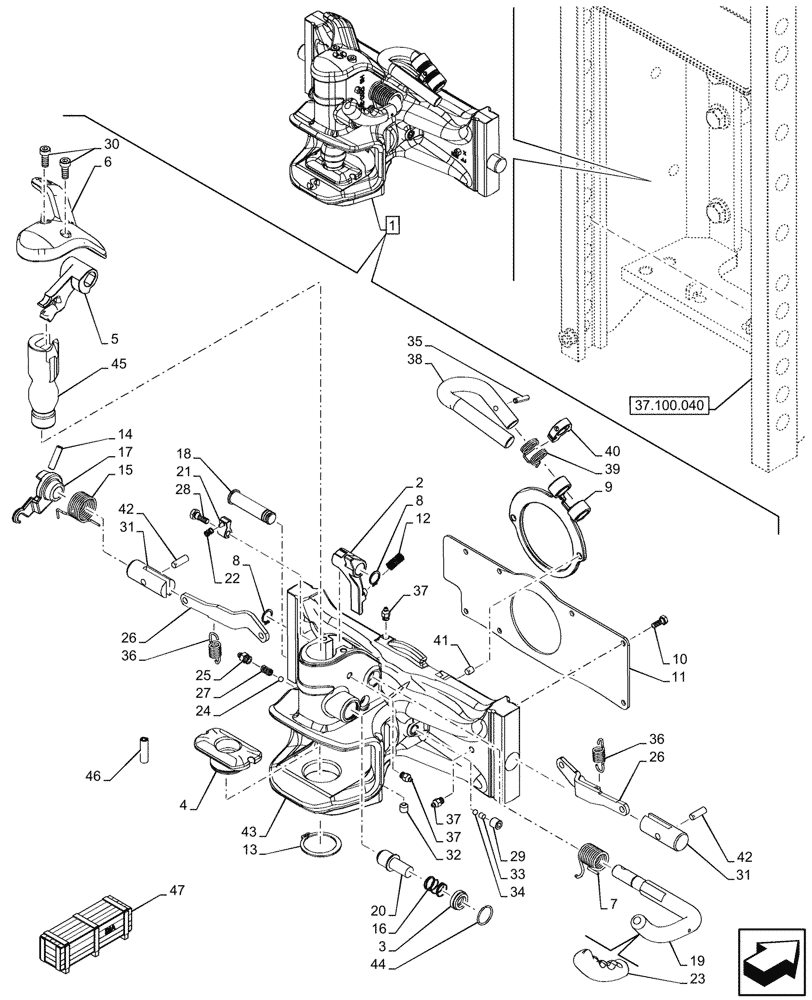 Схема запчастей Case IH OPTUM 300 CVT - (37.106.080) - VAR - 758651, 758652, 758653, 758654 - TOW HOOK (GERMANY) (37) - HITCHES, DRAWBARS & IMPLEMENT COUPLINGS