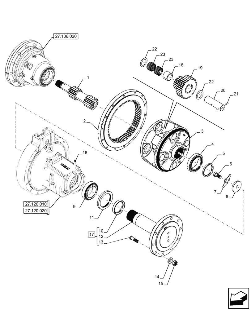 Схема запчастей Case IH OPTUM 270 CVT - (27.120.040) - VAR - 391158 -REAR AXLE, FINAL DRIVE, PLANETARY GEAR, W/ ANTILOCK BRAKING SYSTEM (ABS) (27) - REAR AXLE SYSTEM