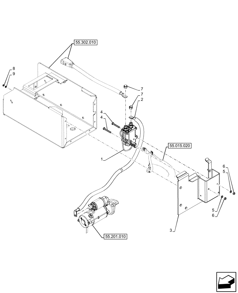 Схема запчастей Case IH OPTUM 270 CVT - (55.302.020) - VAR - 391130, 758000, 759041 - BATTERY ISOLATOR (55) - ELECTRICAL SYSTEMS