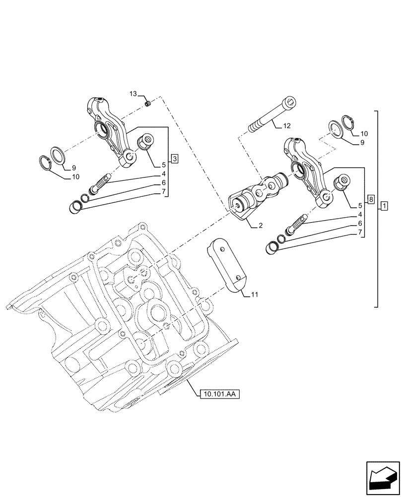 Схема запчастей Case IH FVAE2884X B200 - (10.106.AO) - SHAFT & ROCKER ARMS (10) - ENGINE