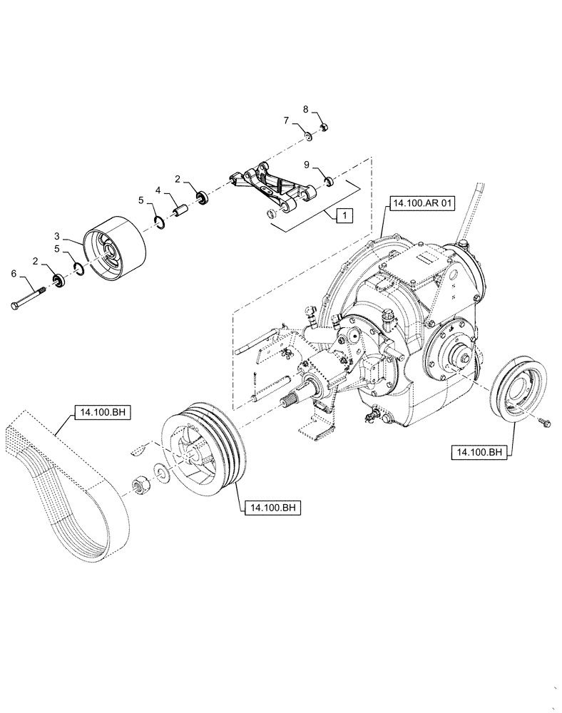 Схема запчастей Case IH 5140 - (14.100.AB) - ARM, BELT TENSIONER, SEPARATOR (14) - MAIN GEARBOX & DRIVE