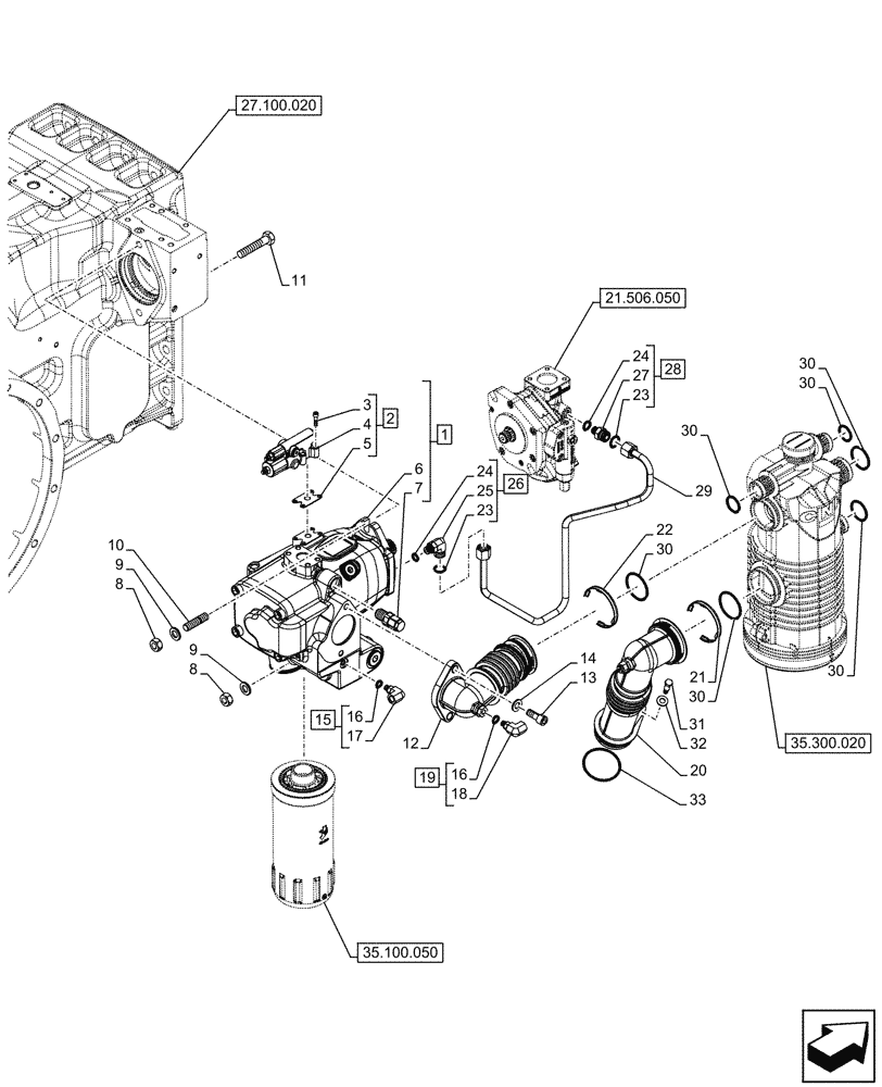 Схема запчастей Case IH OPTUM 300 CVT - (35.106.020) - VAR - 758797 - VARIABLE DELIVERY HYDRAULIC PUMP, 220 L/MIN (35) - HYDRAULIC SYSTEMS