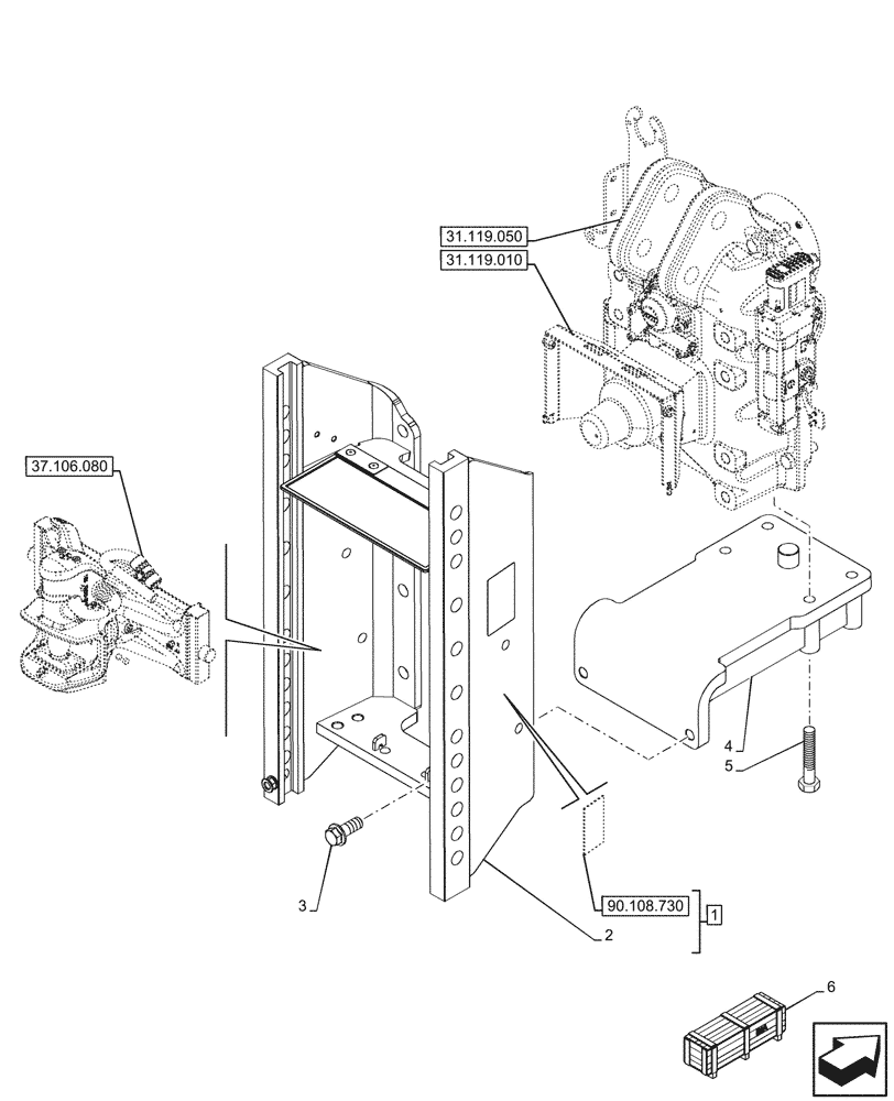 Схема запчастей Case IH OPTUM 270 CVT - (37.100.040) - VAR - 758651, 758652, 758653, 758654, 758655, 758656, 758657, 758658 - DRAWBAR FRAME (FRANCE, GERMANY, ITALY) (37) - HITCHES, DRAWBARS & IMPLEMENT COUPLINGS