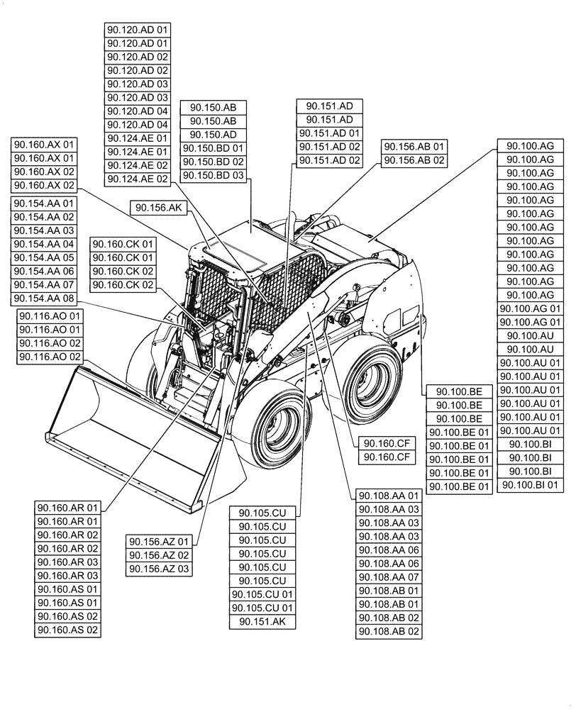 Схема запчастей Case IH SV300 - (00.000.90) - PICTORIAL INDEX - PLATFORM, CAB, BODYWORK AND DECALS (00) - GENERAL & PICTORIAL INDEX