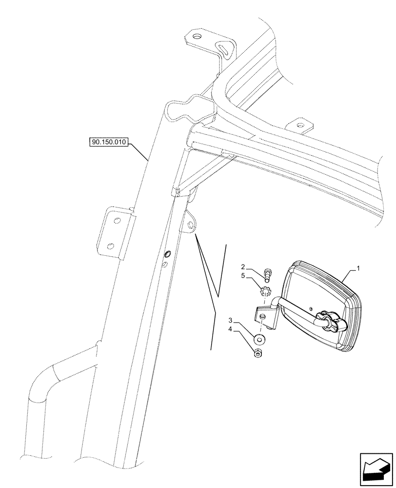 Схема запчастей Case IH FARMALL 120U - (90.151.090) - VAR - 331444, 332147, 335387, 336730, 339434, 391246 - CAB, MIRROR, INTERNAL (90) - PLATFORM, CAB, BODYWORK AND DECALS