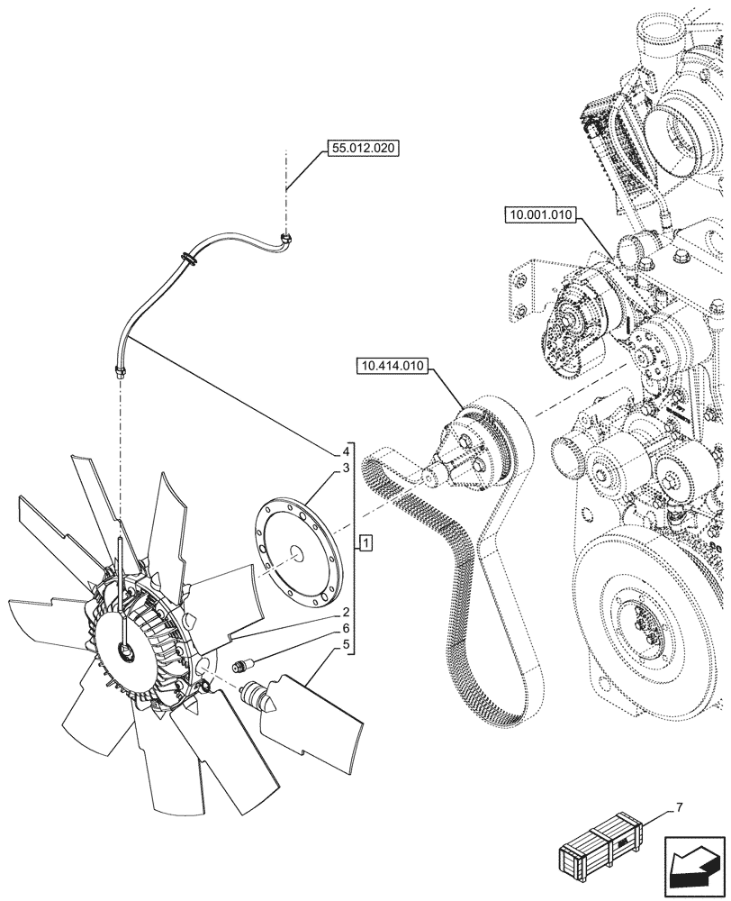 Схема запчастей Case IH OPTUM 270 CVT - (10.414.020) - VAR - 758000, 759041 - ENGINE, REVERSIBLE FAN (10) - ENGINE