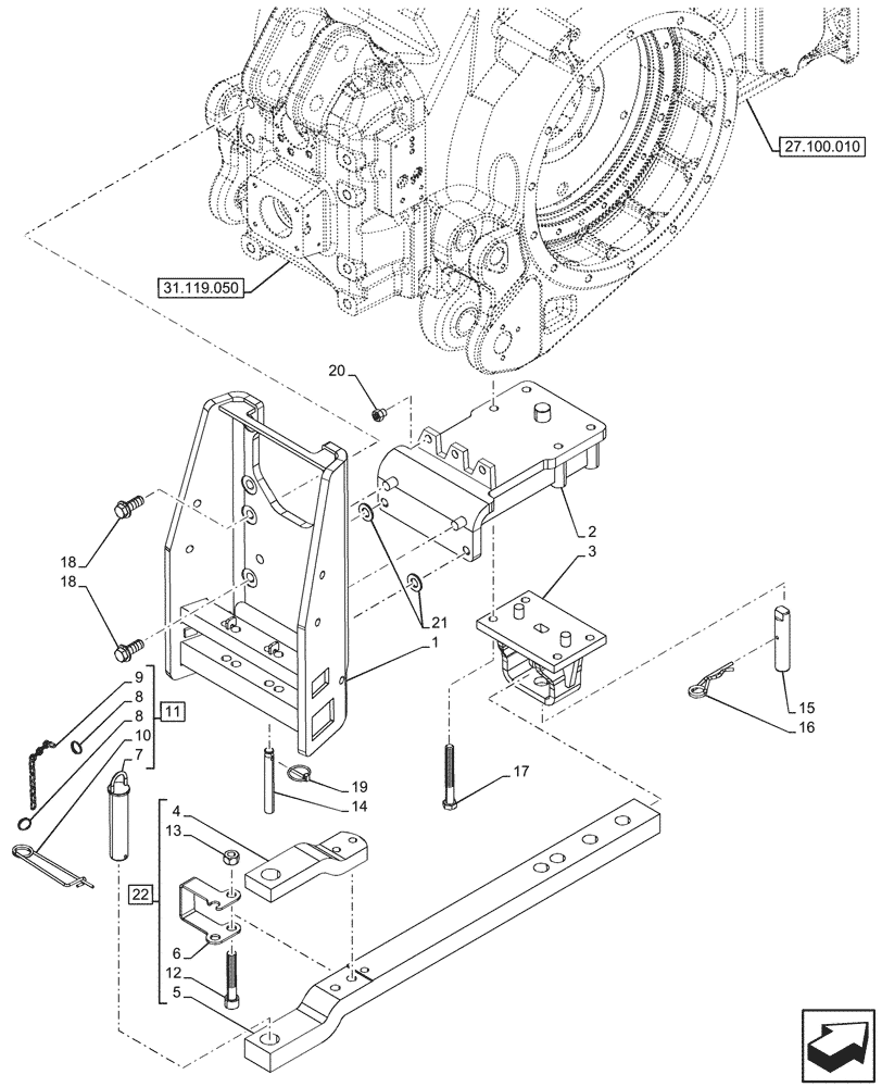 Схема запчастей Case IH OPTUM 270 CVT - (37.100.010) - VAR - 758100 - INDIPENDENT DRAWBAR, CAT.3, NA (37) - HITCHES, DRAWBARS & IMPLEMENT COUPLINGS