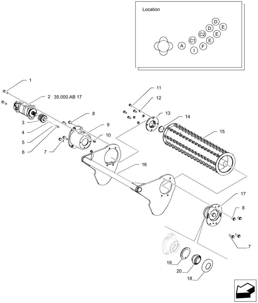 Схема запчастей Case IH A8800 - (60.390.AA[01]) - TOP ROLLERS (A, C1, C2 AND D) - MY2016 (60) - PRODUCT FEEDING