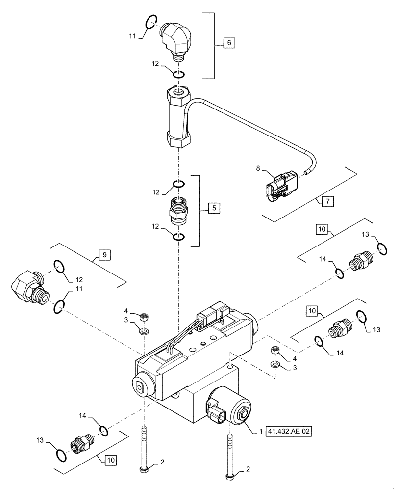 Схема запчастей Case IH PATRIOT 2250 - (41.432.AE[01]) - AUTOGUIDANCE VALVE, WITH FITTINGS (41) - STEERING