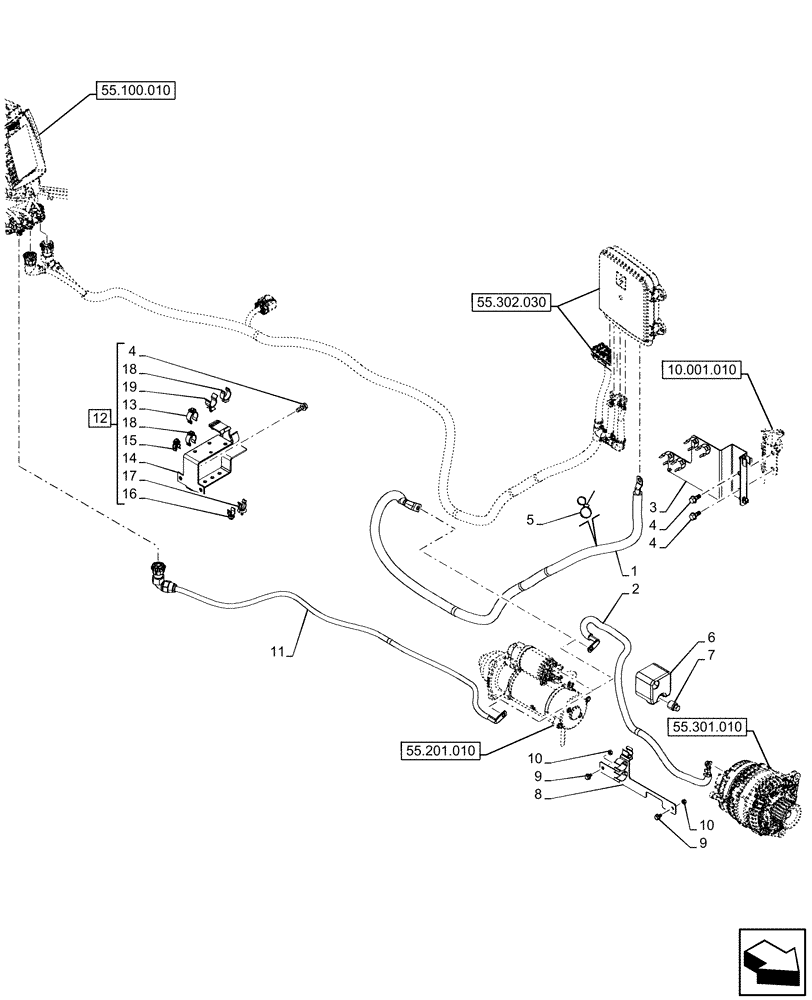 Схема запчастей Case IH OPTUM 300 CVT - (55.302.040) - VAR - 391130, 758000, 759041 - POWER UNIT, HARNESS (55) - ELECTRICAL SYSTEMS