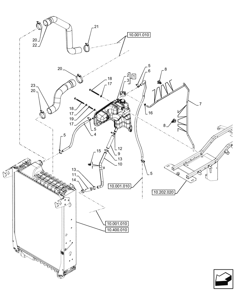 Схема запчастей Case IH OPTUM 270 CVT - (10.400.020) - VAR - 391130, 758000, 759041 - RADIATOR, EXPANSION TANK, HOSE (10) - ENGINE