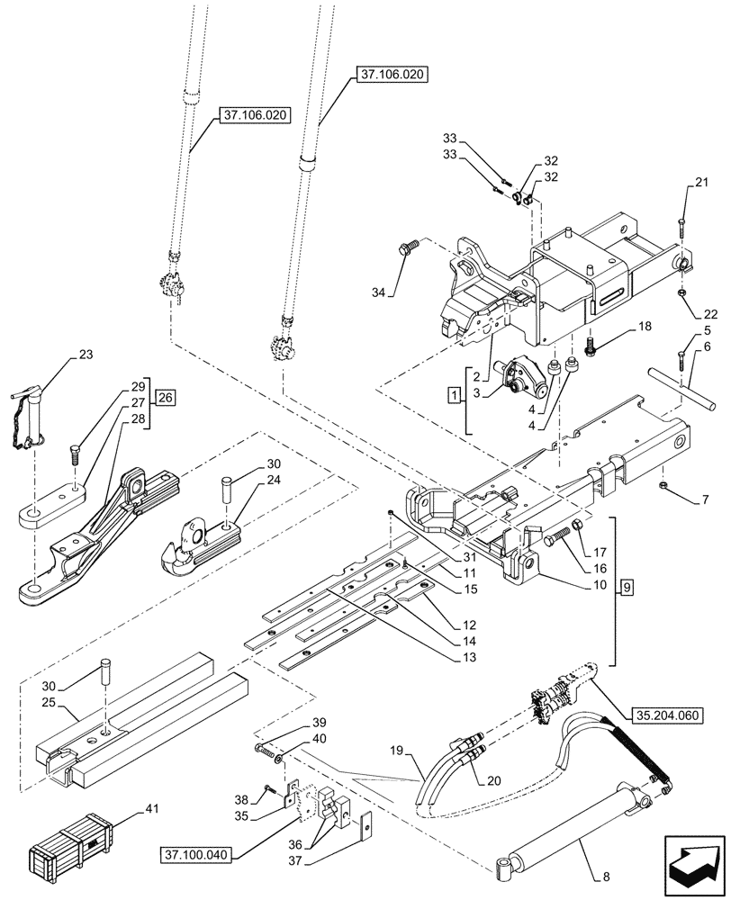 Схема запчастей Case IH OPTUM 300 CVT - (37.106.010) - VAR - 758113 - AUTOMATIC PICK-UP HITCH (37) - HITCHES, DRAWBARS & IMPLEMENT COUPLINGS