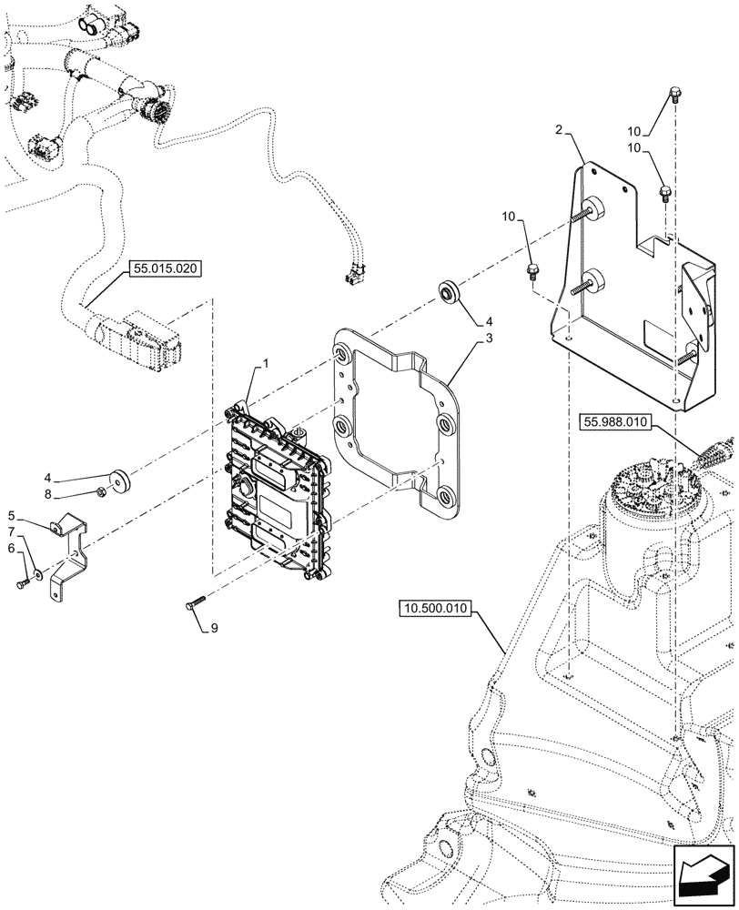 Схема запчастей Case IH OPTUM 300 CVT - (55.015.040) - VAR - 391130, 758000, 759041 - ELECTRONIC CONTROL UNIT (55) - ELECTRICAL SYSTEMS