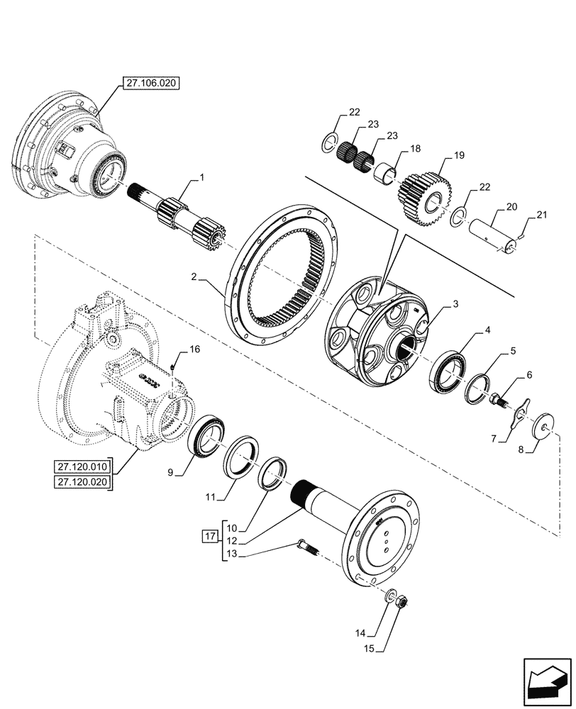 Схема запчастей Case IH OPTUM 270 CVT - (27.120.030) - VAR - 391158 - REAR AXLE, FINAL DRIVE, PLANETARY GEAR (27) - REAR AXLE SYSTEM