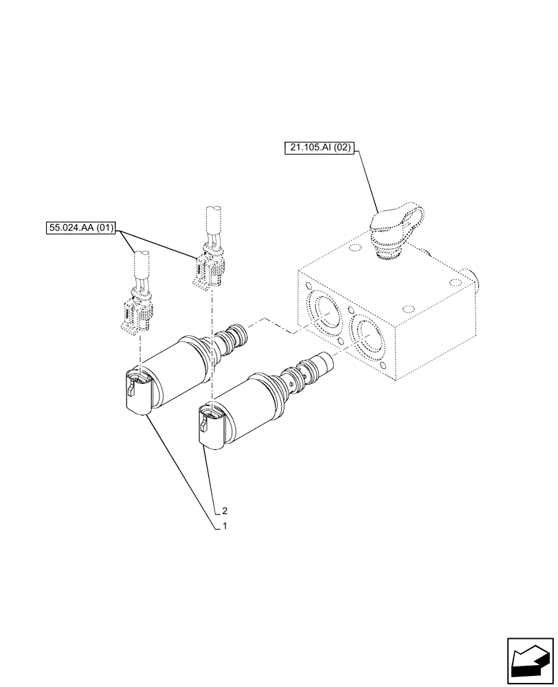 Схема запчастей Case IH PUMA 165 - (55.024.AH[01]) - VAR - 391351, 758011, 758012, 758013, 758014, 758015, 758018, 758019, 758020, 758021 - VALVE, SOLENOID (55) - ELECTRICAL SYSTEMS