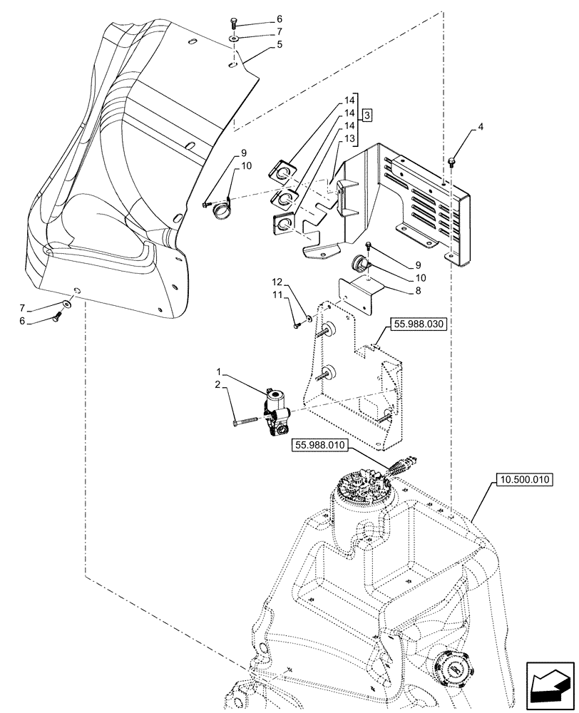 Схема запчастей Case IH OPTUM 270 CVT - (55.988.040) - VAR - 391130, 758000, 759041 - DEF LINES, VALVE, HEATER (55) - ELECTRICAL SYSTEMS