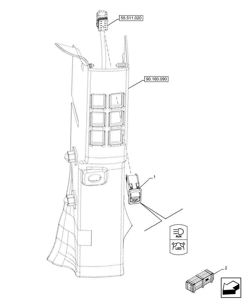 Схема запчастей Case IH OPTUM 270 CVT - (55.405.060) - VAR - 758998 - AUXILIARY, LED WORK LAMP, SWITCH (55) - ELECTRICAL SYSTEMS