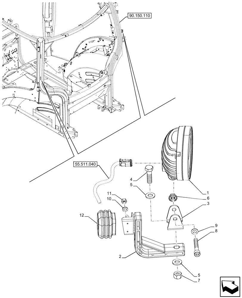 Схема запчастей Case IH OPTUM 270 CVT - (55.404.160) - VAR - 759046, 759047 - CAB, REAR, WORKING LIGHT (55) - ELECTRICAL SYSTEMS