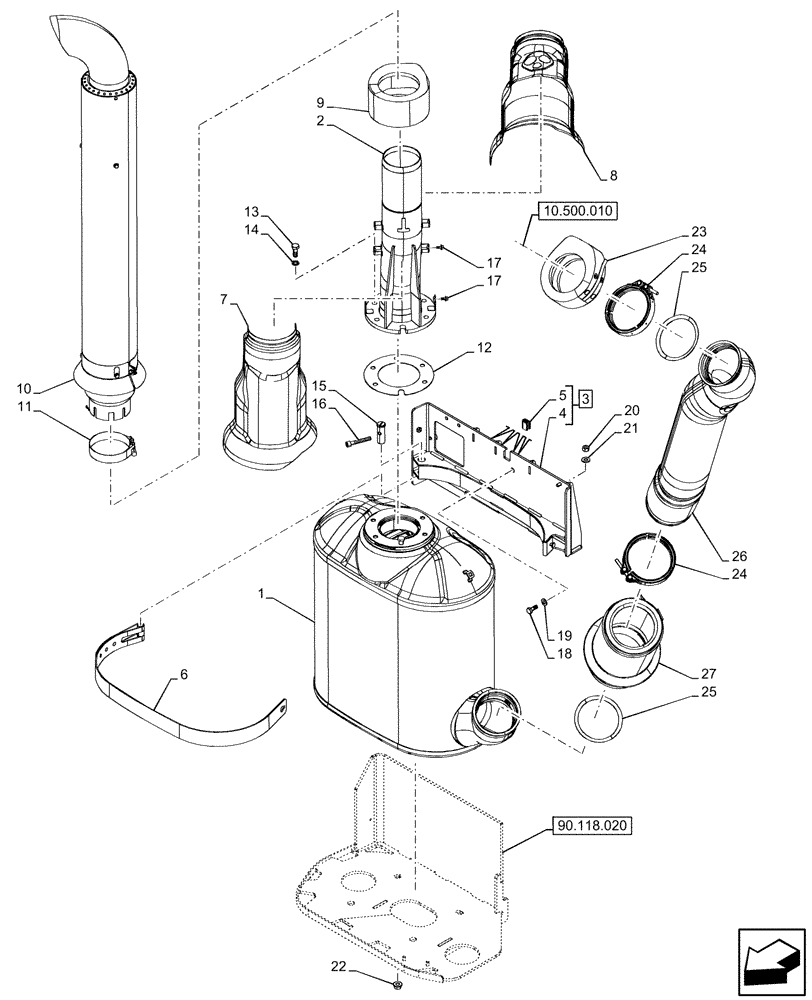 Схема запчастей Case IH OPTUM 300 CVT - (10.500.030) - VAR - 391130, 758000, 759041 - EXHAUST TUBE (10) - ENGINE